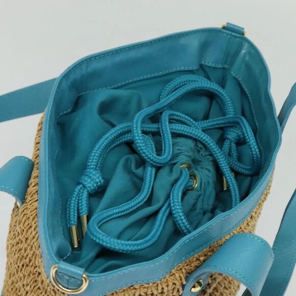BURBERRY Blue Label Hand Bag Straw 2way Blue Gold A - Picture 6 of 15
